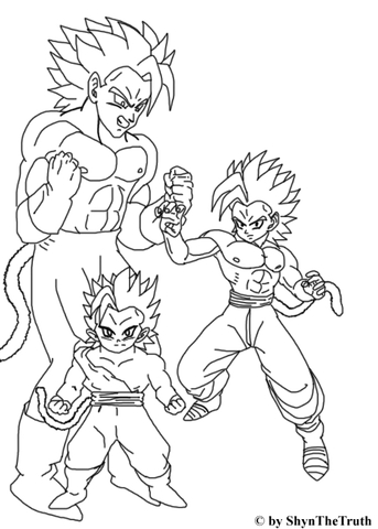 Super Saiyan In Young, Teenage And Mature Coloring Page